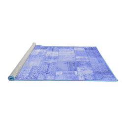 Sideview of Machine Washable Patchwork Blue Transitional Rug, wshcon1125blu