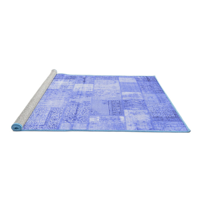 Sideview of Machine Washable Patchwork Blue Transitional Rug, wshcon1125blu