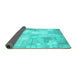 Sideview of Patchwork Turquoise Transitional Rug, con1125turq