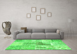 Machine Washable Patchwork Green Transitional Area Rugs in a Living Room,, wshcon1126grn