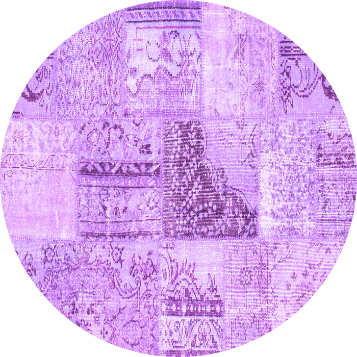 Round Patchwork Purple Transitional Rug, con1126pur