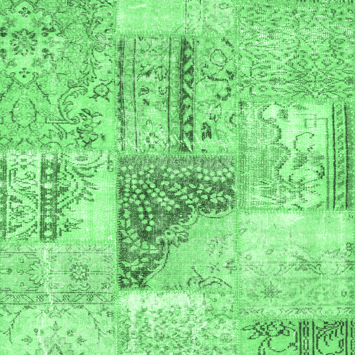 Machine Washable Patchwork Emerald Green Transitional Area Rugs, wshcon1126emgrn