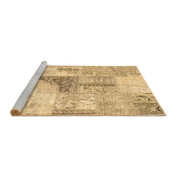 Sideview of Machine Washable Patchwork Brown Transitional Rug, wshcon1126brn