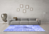 Machine Washable Patchwork Blue Transitional Rug, wshcon1126blu