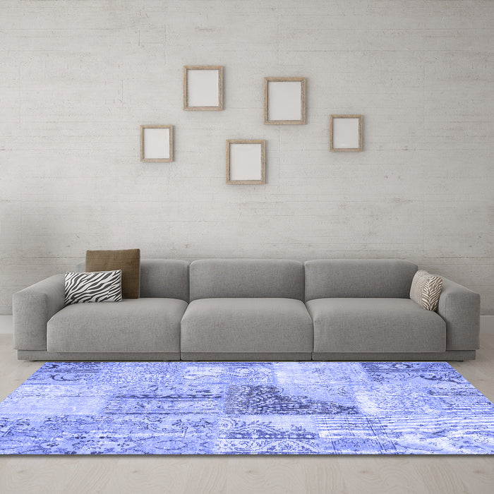 Machine Washable Patchwork Blue Transitional Rug in a Living Room, wshcon1126blu