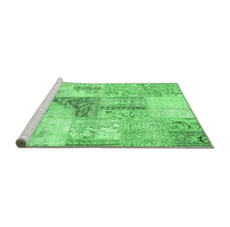 Sideview of Machine Washable Patchwork Emerald Green Transitional Area Rugs, wshcon1126emgrn