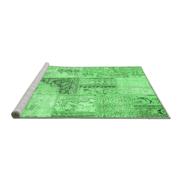Sideview of Machine Washable Patchwork Emerald Green Transitional Area Rugs, wshcon1126emgrn