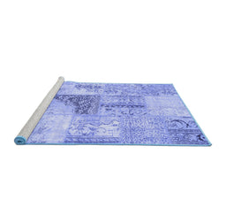 Sideview of Machine Washable Patchwork Blue Transitional Rug, wshcon1126blu