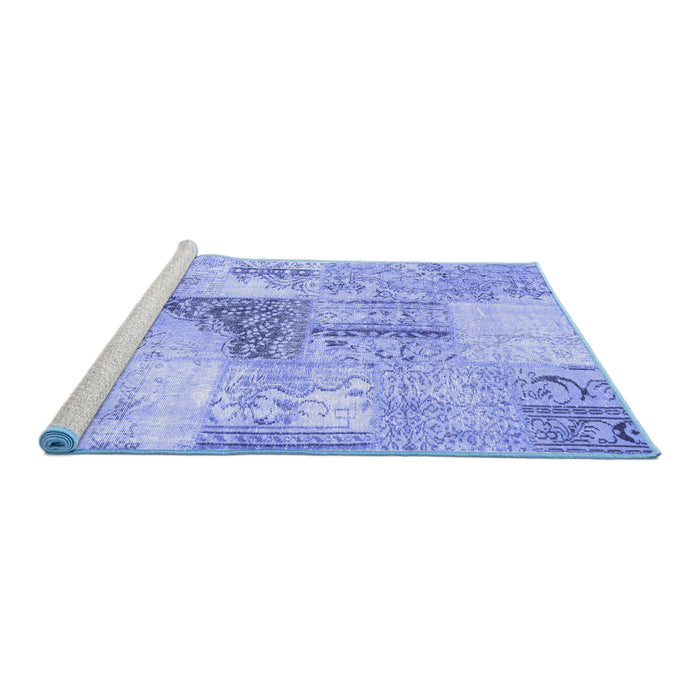 Sideview of Machine Washable Patchwork Blue Transitional Rug, wshcon1126blu