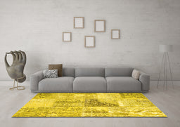 Machine Washable Patchwork Yellow Transitional Rug in a Living Room, wshcon1126yw