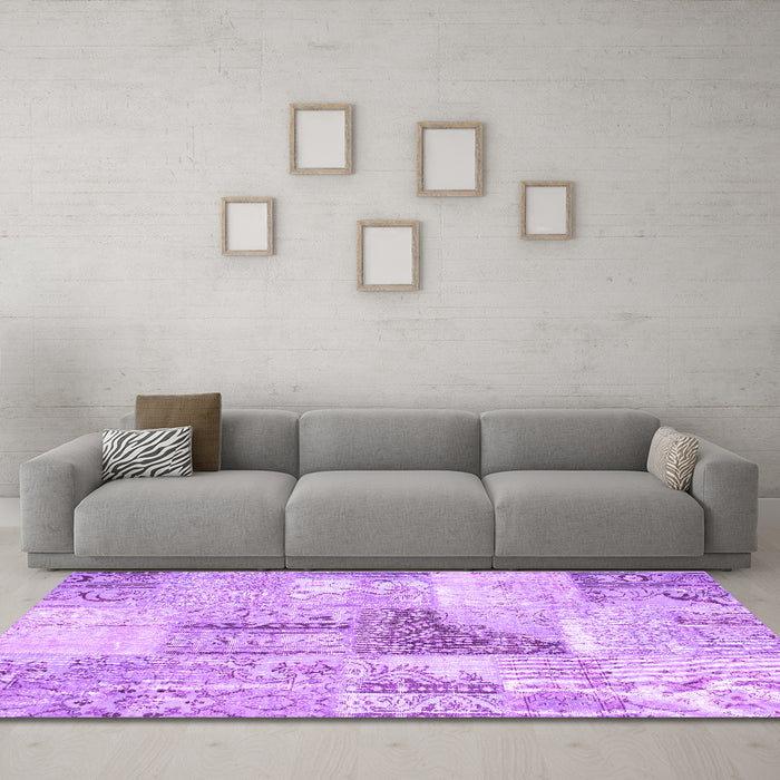 Machine Washable Patchwork Purple Transitional Area Rugs in a Living Room, wshcon1126pur