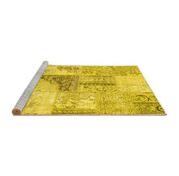 Sideview of Machine Washable Patchwork Yellow Transitional Rug, wshcon1126yw