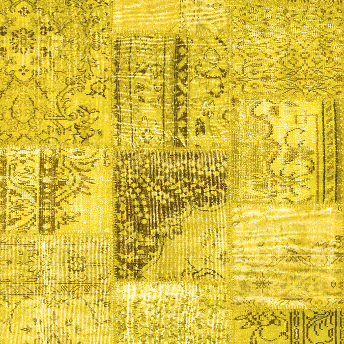 Machine Washable Patchwork Yellow Transitional Rug, wshcon1126yw