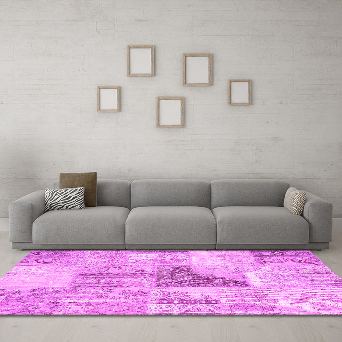 Machine Washable Patchwork Pink Transitional Rug in a Living Room, wshcon1126pnk