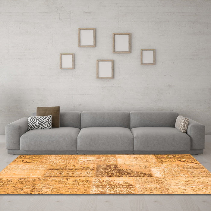 Machine Washable Patchwork Orange Transitional Area Rugs in a Living Room, wshcon1126org