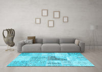 Machine Washable Patchwork Light Blue Transitional Rug, wshcon1126lblu