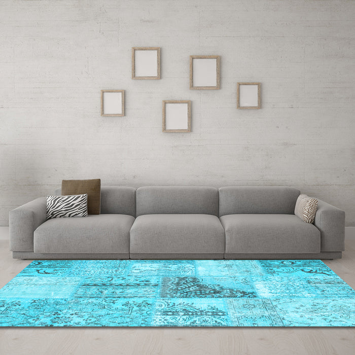Machine Washable Patchwork Light Blue Transitional Rug in a Living Room, wshcon1126lblu