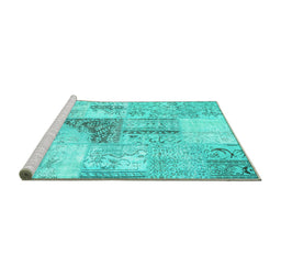 Sideview of Machine Washable Patchwork Turquoise Transitional Area Rugs, wshcon1126turq