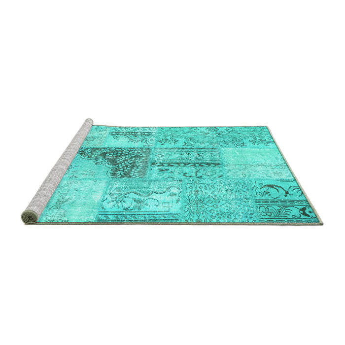 Sideview of Machine Washable Patchwork Turquoise Transitional Area Rugs, wshcon1126turq