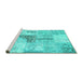 Sideview of Machine Washable Patchwork Turquoise Transitional Area Rugs, wshcon1126turq