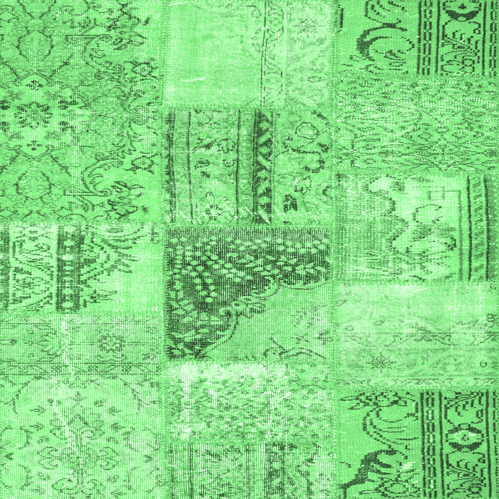 Square Machine Washable Patchwork Emerald Green Transitional Area Rugs, wshcon1126emgrn