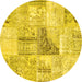 Round Machine Washable Patchwork Yellow Transitional Rug, wshcon1126yw