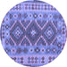 Round Abstract Blue Contemporary Rug, con1127blu