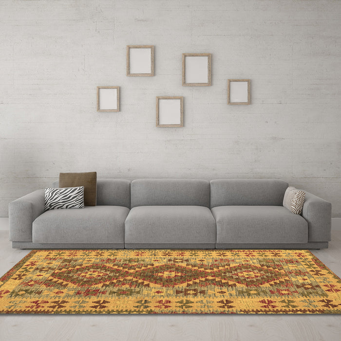 Machine Washable Abstract Brown Contemporary Rug in a Living Room,, wshcon1127brn