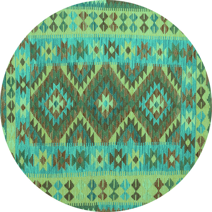 Round Machine Washable Abstract Turquoise Contemporary Area Rugs, wshcon1127turq
