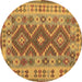 Round Abstract Brown Contemporary Rug, con1127brn