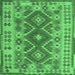 Square Machine Washable Abstract Emerald Green Contemporary Area Rugs, wshcon1127emgrn