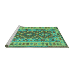 Sideview of Machine Washable Abstract Turquoise Contemporary Area Rugs, wshcon1127turq