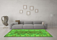 Machine Washable Abstract Green Contemporary Rug, wshcon1127grn