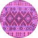 Round Machine Washable Abstract Purple Contemporary Area Rugs, wshcon1127pur