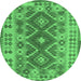 Round Machine Washable Abstract Emerald Green Contemporary Area Rugs, wshcon1127emgrn