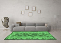 Machine Washable Abstract Emerald Green Contemporary Rug, wshcon1127emgrn