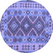 Round Machine Washable Abstract Blue Contemporary Rug, wshcon1127blu