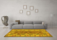 Machine Washable Abstract Yellow Contemporary Rug, wshcon1127yw