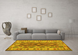 Machine Washable Abstract Yellow Contemporary Rug in a Living Room, wshcon1127yw