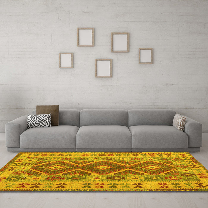 Machine Washable Abstract Yellow Contemporary Rug in a Living Room, wshcon1127yw