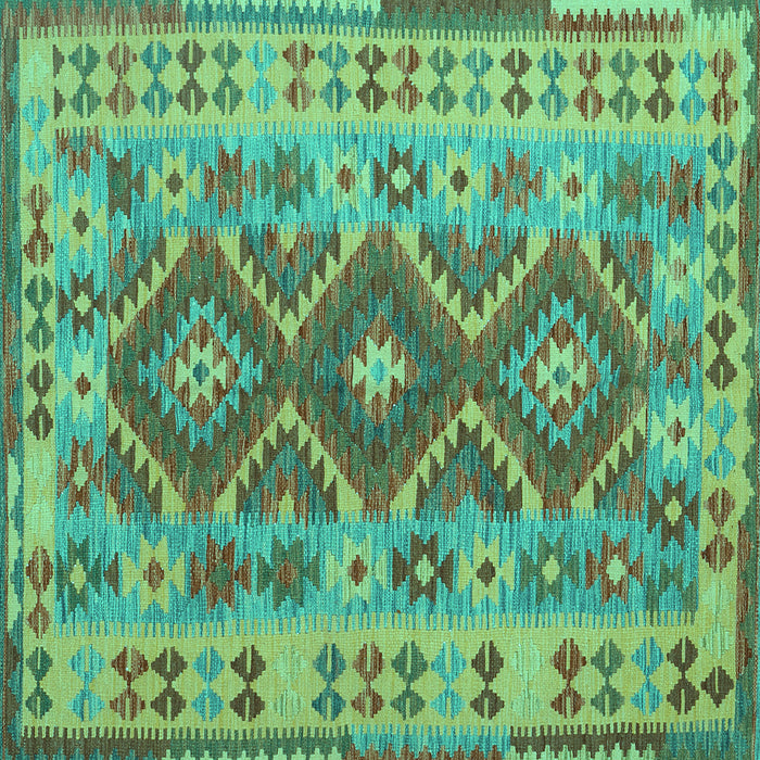 Square Machine Washable Abstract Turquoise Contemporary Area Rugs, wshcon1127turq
