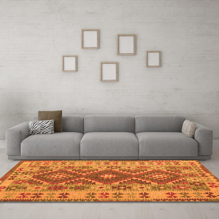 Machine Washable Abstract Orange Contemporary Area Rugs in a Living Room, wshcon1127org