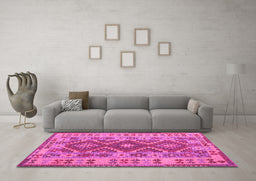 Machine Washable Abstract Pink Contemporary Rug in a Living Room, wshcon1127pnk