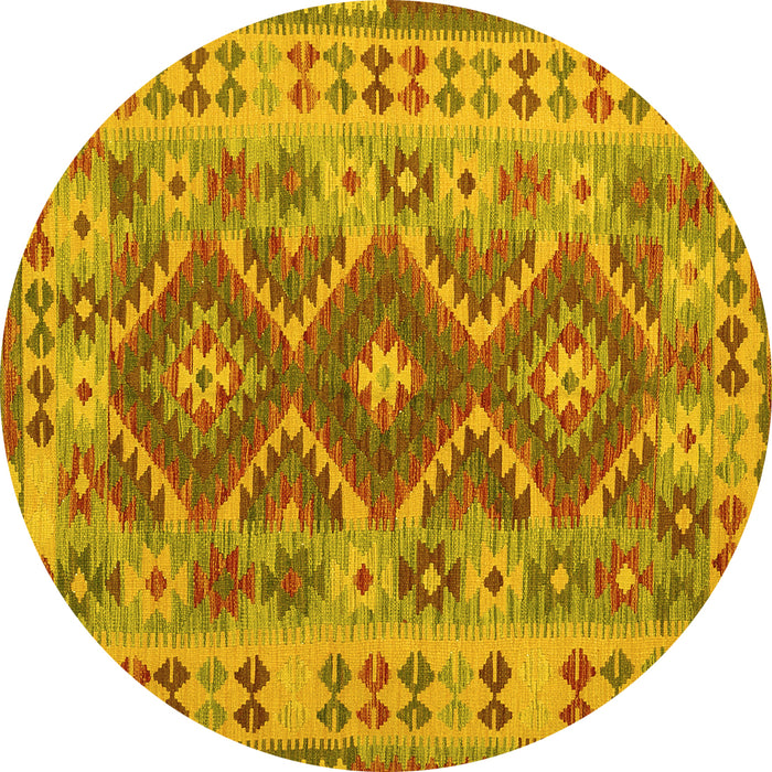 Round Abstract Yellow Contemporary Rug, con1127yw