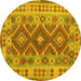 Round Abstract Yellow Contemporary Rug, con1127yw