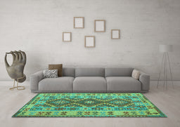 Machine Washable Abstract Turquoise Contemporary Area Rugs in a Living Room,, wshcon1127turq