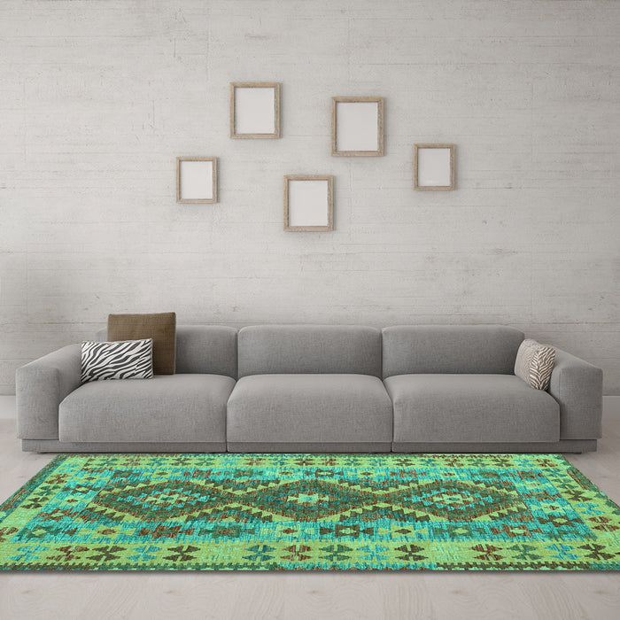 Machine Washable Abstract Turquoise Contemporary Area Rugs in a Living Room,, wshcon1127turq
