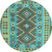 Round Abstract Light Blue Contemporary Rug, con1127lblu