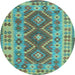 Round Machine Washable Abstract Light Blue Contemporary Rug, wshcon1127lblu
