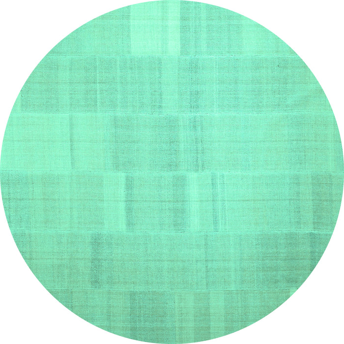 Round Machine Washable Solid Turquoise Modern Area Rugs, wshcon1128turq